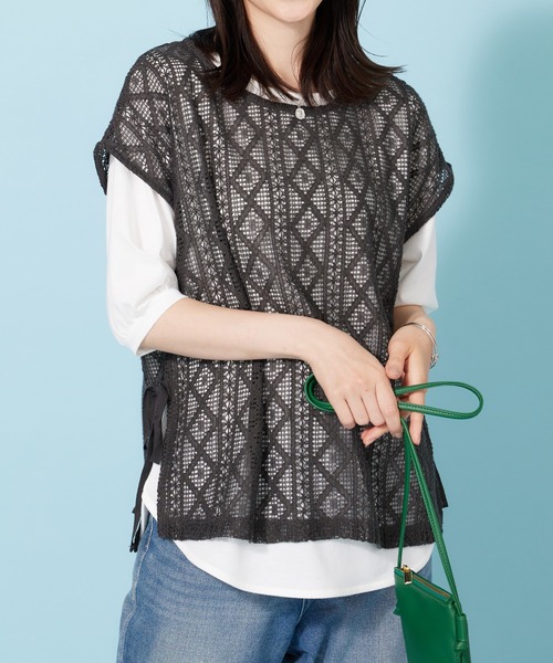 BELLUNA PLUS(ベルーナ)の「ラッセルレースサイドリボンアンサンブル(アンサンブル・レディース・チャコール/セージグリーン・X-LARGE/MEDIUM/LARGE)」の3枚目の写真