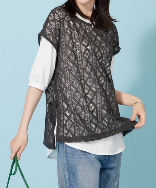 BELLUNA PLUS(ベルーナ)の「ラッセルレースサイドリボンアンサンブル(アンサンブル・レディース・チャコール/セージグリーン・X-LARGE/MEDIUM/LARGE)」の20枚目の写真