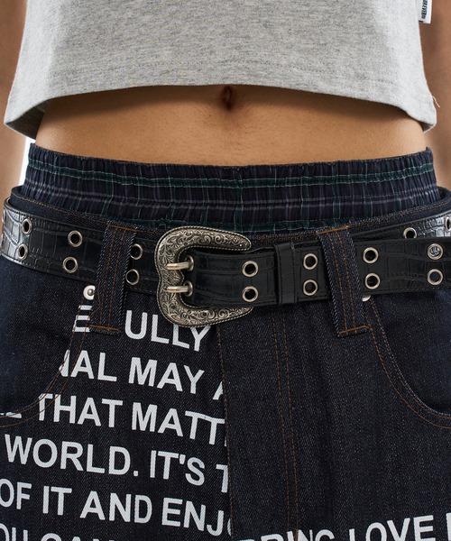 WISH FOR EVER（ウィッシュフォーエバー）の「DOCKING FONT RIGID DENIM / ドッキングフォントリジットデニム（デニムパンツ・メンズ・インディゴブルー/ブラック・LARGE/SMALL/MEDIUM）」の3枚目の写真