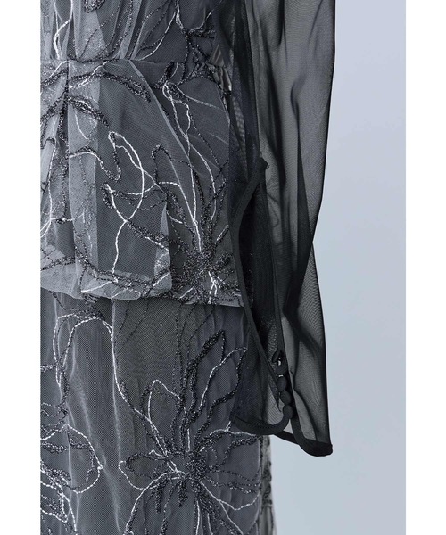 ラメ刺繍レイヤードドレス 花柄 パーティードレス オケージョンドレス