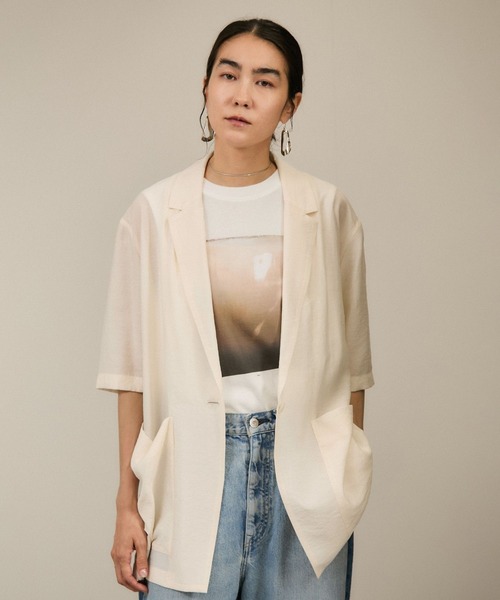 SALON adam et ropé シアーハーフスリーブジャケット［洗える］ WEB限定】シアーハーフスリーブジャケット［洗える・冷房対策