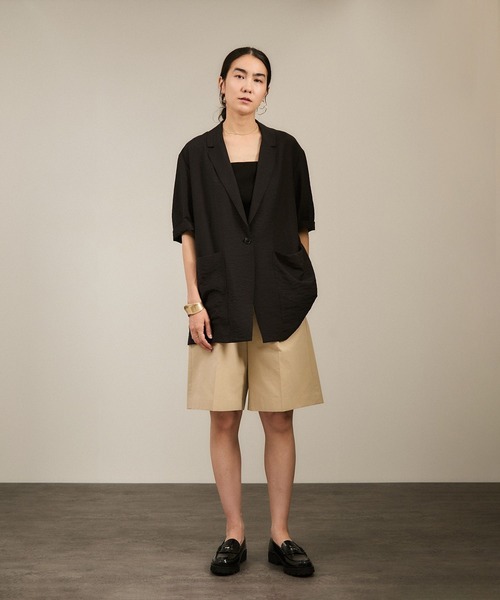 SALON adam et rope'（サロン アダム エ ロペ）の「【WEB限定】シアーハーフスリーブジャケット［洗える・冷房対策］（テーラードジャケット・レディース・ベージュ系その他/ブラック/オフホワイト・FREE）」の10枚目の写真