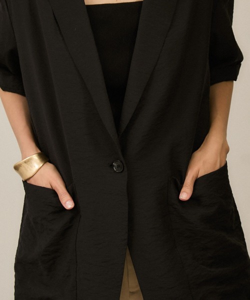 SALON adam et rope'（サロン アダム エ ロペ）の「【WEB限定】シアーハーフスリーブジャケット［洗える・冷房対策］（テーラードジャケット・レディース・ベージュ系その他/ブラック/オフホワイト・FREE）」の12枚目の写真