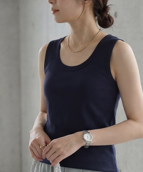 STYLE DELI(スタイルデリ)の「【Made in JAPAN】太めバインダーフライスタンクトップ(タンクトップ・レディース・ネイビー/ブラック/チャコールグレー/ホワイト・MEDIUM)」の4枚目の写真