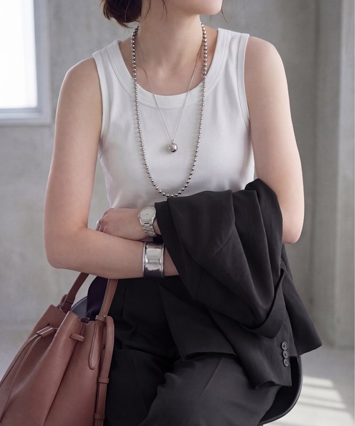STYLE DELI(スタイルデリ)の「【Made in JAPAN】太めバインダーフライスタンクトップ(タンクトップ・レディース・ネイビー/ブラック/チャコールグレー/ホワイト・MEDIUM)」の2枚目の写真