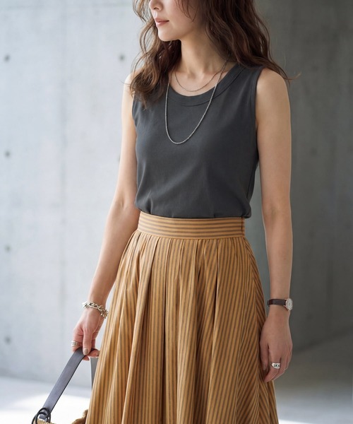 STYLE DELI(スタイルデリ)の「【Made in JAPAN】太めバインダーフライスタンクトップ(タンクトップ・レディース・ネイビー/ブラック/チャコールグレー/ホワイト・MEDIUM)」の3枚目の写真