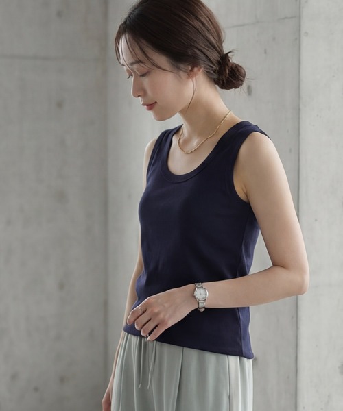 STYLE DELI(スタイルデリ)の「【Made in JAPAN】太めバインダーフライスタンクトップ(タンクトップ・レディース・ネイビー/ブラック/チャコールグレー/ホワイト・MEDIUM)」の12枚目の写真