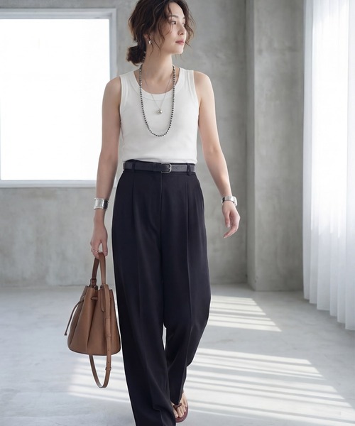 STYLE DELI(スタイルデリ)の「【Made in JAPAN】太めバインダーフライスタンクトップ(タンクトップ・レディース・ネイビー/ブラック/チャコールグレー/ホワイト・MEDIUM)」の9枚目の写真