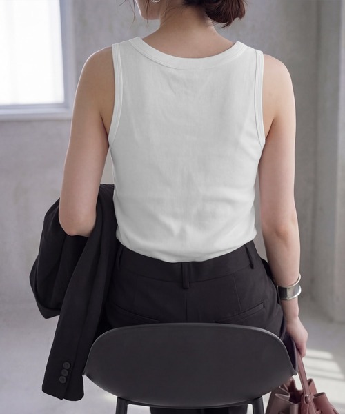 STYLE DELI(スタイルデリ)の「【Made in JAPAN】太めバインダーフライスタンクトップ(タンクトップ・レディース・ネイビー/ブラック/チャコールグレー/ホワイト・MEDIUM)」の8枚目の写真