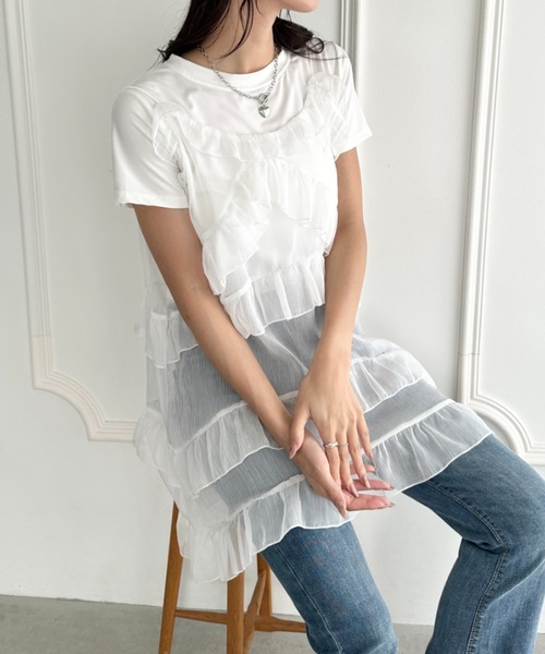 美品 EPOCA エポカ チュニック シアー フリル ラメ ノースリーブ 美品 EPOCA エポカ チュニック シアー フリル ラメ ノースリーブ