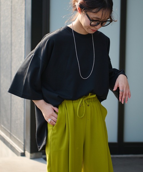 CIAOPANIC TYPY（チャオパニックティピー）の「【ユニセックス】ポンチハイカウントサイドスリットビッグシルエットTee（Tシャツ/カットソー・レディース・ブラック/チャコールグレー/ホワイト/ライトグレー/ブラウン/オフホワイト/グリーン・MEDIUM/LARGE/X-LARGE）」の4枚目の写真