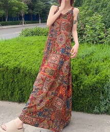総柄プリントキャミワンピース