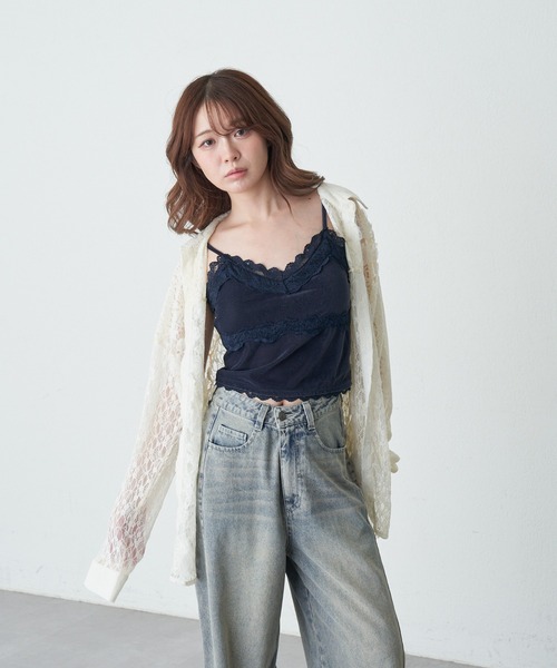 RAY CASSIN（レイカズン）の「【サイズ展開あり】ベロアパット付レースキャミソール（キャミソール・レディース・アイボリー/ネイビー・S/FREE）」の16枚目の写真