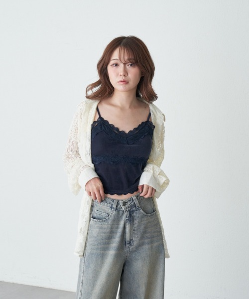 RAY CASSIN（レイカズン）の「【サイズ展開あり】ベロアパット付レースキャミソール（キャミソール・レディース・アイボリー/ネイビー・S/FREE）」の15枚目の写真