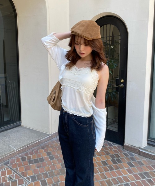 RAY CASSIN（レイカズン）の「【サイズ展開あり】ベロアパット付レースキャミソール（キャミソール・レディース・アイボリー/ネイビー・S/FREE）」の7枚目の写真