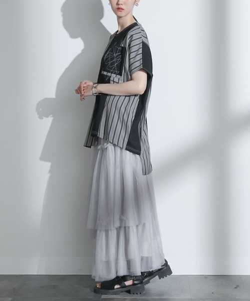kOhAKU(コハク)の「ストライプ切替ドルマンカットソー(Tシャツ/カットソー・レディース・チャコール/ブラック・FREE)」の8枚目の写真
