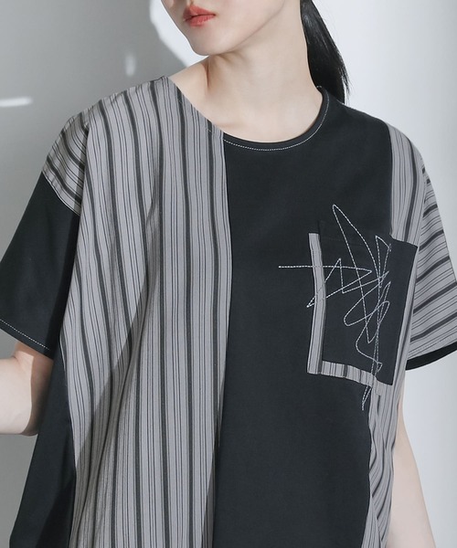 kOhAKU(コハク)の「ストライプ切替ドルマンカットソー(Tシャツ/カットソー・レディース・チャコール/ブラック・FREE)」の5枚目の写真