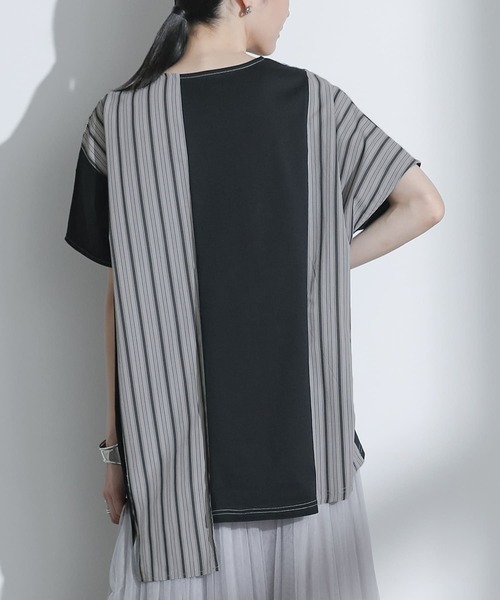 kOhAKU(コハク)の「ストライプ切替ドルマンカットソー(Tシャツ/カットソー・レディース・チャコール/ブラック・FREE)」の6枚目の写真