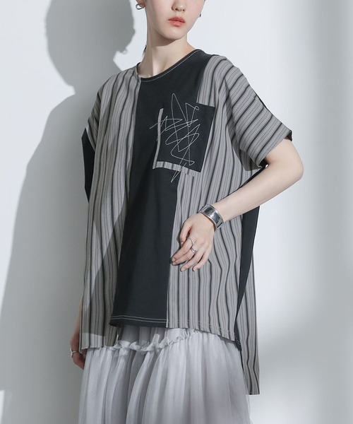 kOhAKU(コハク)の「ストライプ切替ドルマンカットソー(Tシャツ/カットソー・レディース・チャコール/ブラック・FREE)」の4枚目の写真