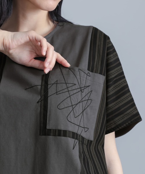 kOhAKU(コハク)の「ストライプ切替ドルマンカットソー(Tシャツ/カットソー・レディース・チャコール/ブラック・FREE)」の12枚目の写真