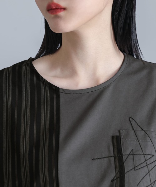 kOhAKU(コハク)の「ストライプ切替ドルマンカットソー(Tシャツ/カットソー・レディース・チャコール/ブラック・FREE)」の13枚目の写真