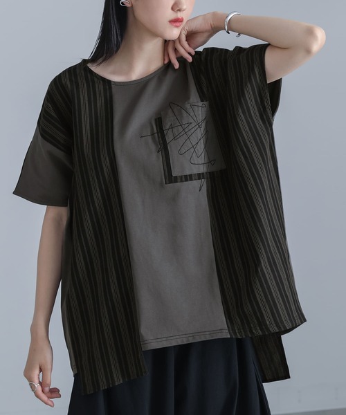 kOhAKU(コハク)の「ストライプ切替ドルマンカットソー(Tシャツ/カットソー・レディース・チャコール/ブラック・FREE)」の9枚目の写真