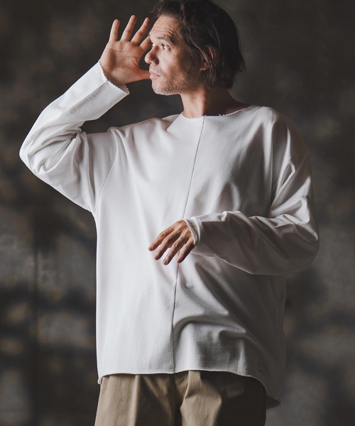GLIMCLAP（グリムクラップ）の「msw1705-Boxy silhouette long sleeve T-shirt-Mini pile sweat fabric- スウェット（Tシャツ/カットソー・メンズ・ホワイト/ブラック・S/M/L）」の4枚目の写真