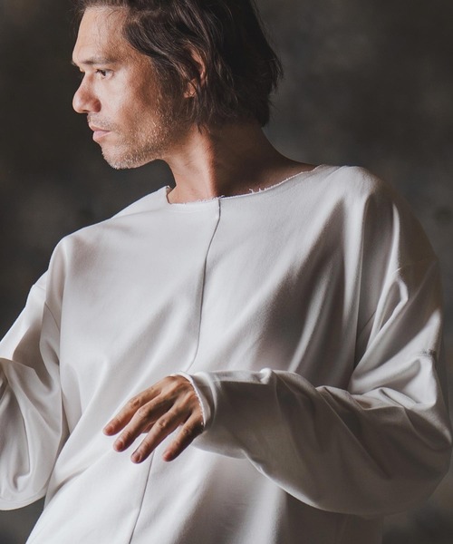 GLIMCLAP（グリムクラップ）の「msw1705-Boxy silhouette long sleeve T-shirt-Mini pile sweat fabric- スウェット（Tシャツ/カットソー・メンズ・ホワイト/ブラック・S/M/L）」の5枚目の写真