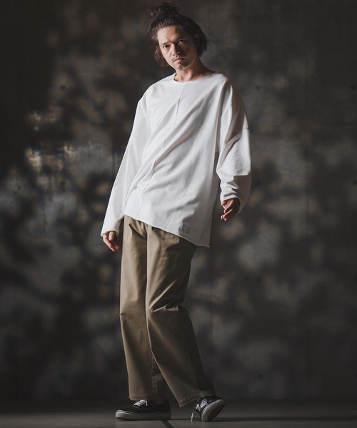 GLIMCLAP（グリムクラップ）の「msw1705-Boxy silhouette long sleeve T-shirt-Mini pile sweat fabric- スウェット（Tシャツ/カットソー・メンズ・ホワイト/ブラック・S/M/L）」の6枚目の写真