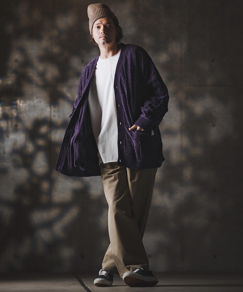 GLIMCLAP（グリムクラップ）の「msw1705-Boxy silhouette long sleeve T-shirt-Mini pile sweat fabric- スウェット（Tシャツ/カットソー・メンズ・ホワイト/ブラック・S/M/L）」の9枚目の写真
