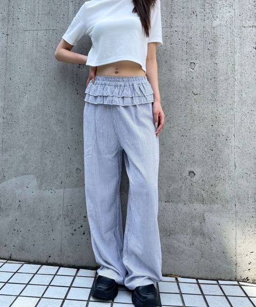 3.3 Field Trip （3.3フィールドトリップ）の「3.3 Field Trip／ストライプフリルパンツ（その他パンツ・レディース・ブラック/ネイビー・FREE）」の2枚目の写真