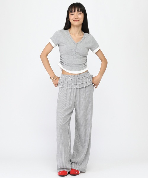 3.3 Field Trip （3.3フィールドトリップ）の「3.3 Field Trip／ストライプフリルパンツ（その他パンツ・レディース・ブラック/ネイビー・FREE）」の9枚目の写真