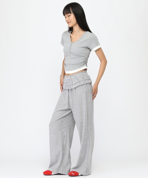 3.3 Field Trip （3.3フィールドトリップ）の「3.3 Field Trip／ストライプフリルパンツ（その他パンツ・レディース・ブラック/ネイビー・FREE）」の10枚目の写真