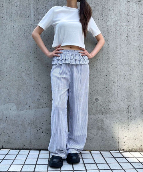 3.3 Field Trip （3.3フィールドトリップ）の「3.3 Field Trip／ストライプフリルパンツ（その他パンツ・レディース・ブラック/ネイビー・FREE）」の21枚目の写真