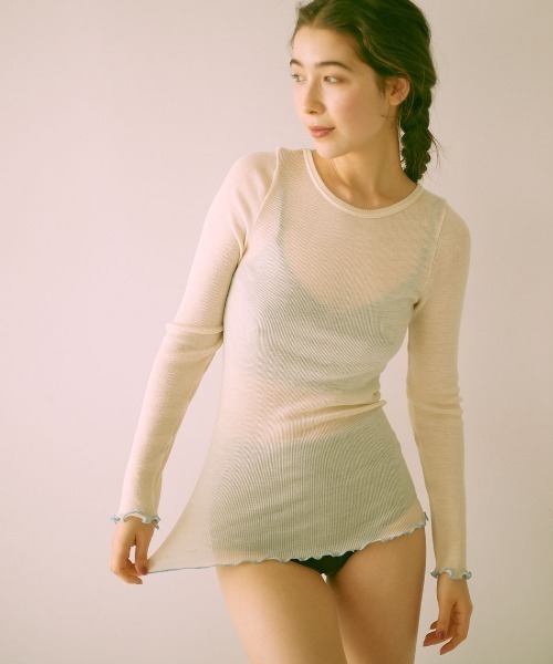 me.(ミードット)の「【 me. / ミードット 】merino washable wool ロングスリーブ me-23308 HPI(Tシャツ/カットソー・レディース・ダークグレー/イエロー/オフホワイト/グレイッシュベージュ/アイボリー/ライトブルー/ベージュ/チャコール・FREE)」の3枚目の写真
