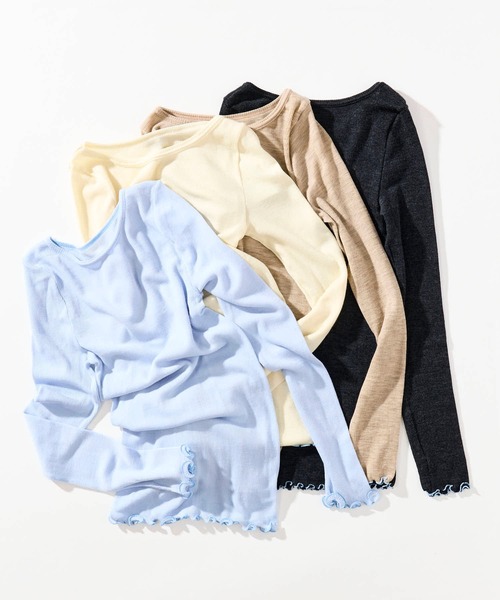 me.(ミードット)の「【 me. / ミードット 】merino washable wool ロングスリーブ me-23308 HPI(Tシャツ/カットソー・レディース・ダークグレー/イエロー/オフホワイト/グレイッシュベージュ/アイボリー/ライトブルー/ベージュ/チャコール・FREE)」の9枚目の写真