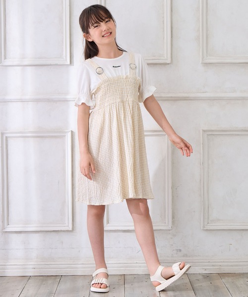 Amourire girl（アムリールガール）の「シャーリングギンガムチェック ドッキングワンピース（ワンピース・キッズ・ベージュ/ブラック・130cm/140cm/160cm/150cm）」の13枚目の写真