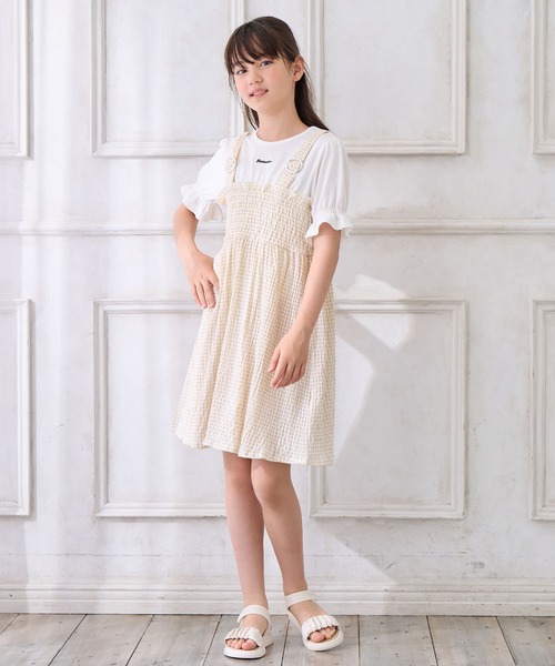 Amourire girl（アムリールガール）の「シャーリングギンガムチェック ドッキングワンピース（ワンピース・キッズ・ベージュ/ブラック・130cm/140cm/160cm/150cm）」の15枚目の写真