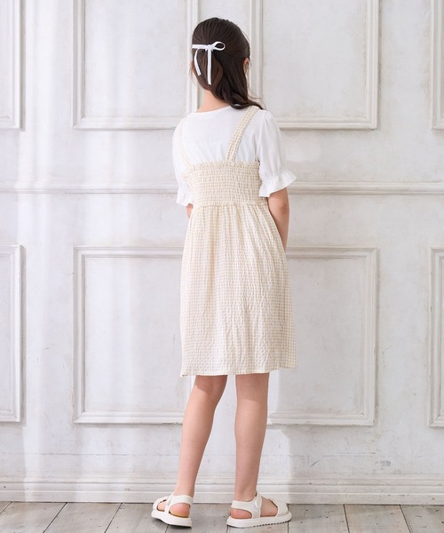 Amourire girl（アムリールガール）の「シャーリングギンガムチェック ドッキングワンピース（ワンピース・キッズ・ベージュ/ブラック・130cm/140cm/160cm/150cm）」の17枚目の写真