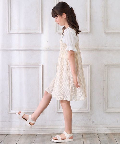 Amourire girl（アムリールガール）の「シャーリングギンガムチェック ドッキングワンピース（ワンピース・キッズ・ベージュ/ブラック・130cm/140cm/160cm/150cm）」の16枚目の写真