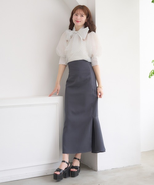 Ambre Neige(アンブルネージュ)の「2way big ribbon blouse / 2wayビッグリボンウラウス(シャツ/ブラウス・レディース・オフホワイト/ブラック/ラベンダー・FREE)」の15枚目の写真