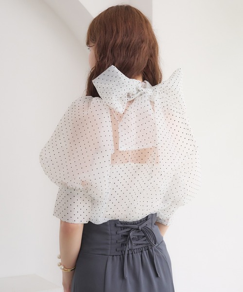 Ambre Neige(アンブルネージュ)の「2way big ribbon blouse / 2wayビッグリボンウラウス(シャツ/ブラウス・レディース・オフホワイト/ブラック/ラベンダー・FREE)」の9枚目の写真