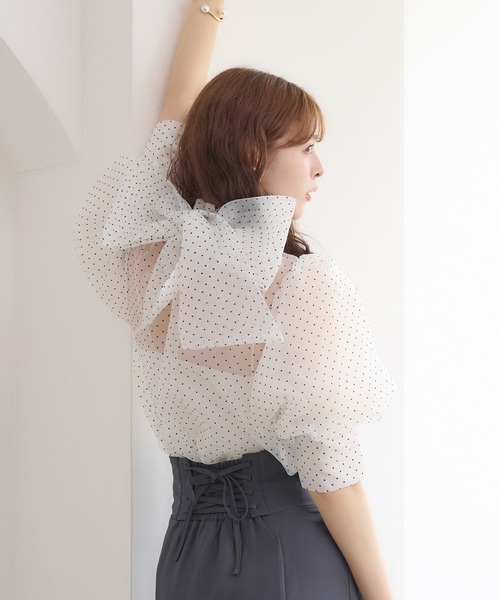 Ambre Neige(アンブルネージュ)の「2way big ribbon blouse / 2wayビッグリボンウラウス(シャツ/ブラウス・レディース・オフホワイト/ブラック/ラベンダー・FREE)」の11枚目の写真