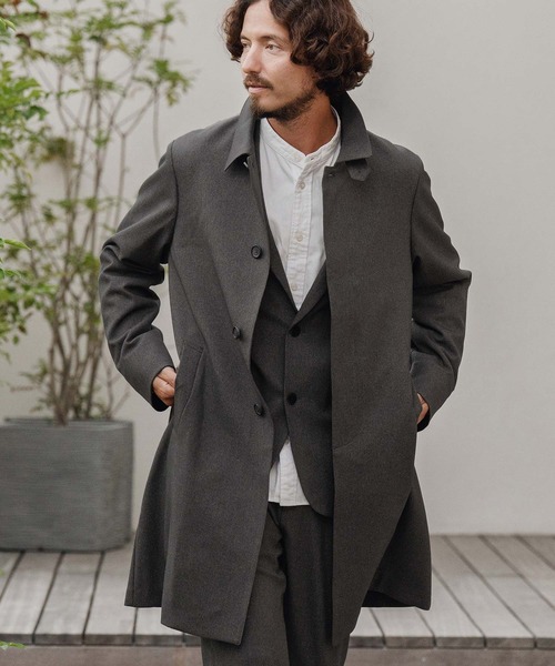 CALL&RESPONSE（コールアンドレスポンス）の「mj10887-ステンカラーコート-メランジツイル（ステンカラーコート・メンズ・ブラウン/チャコール・2/4/5）」の2枚目の写真