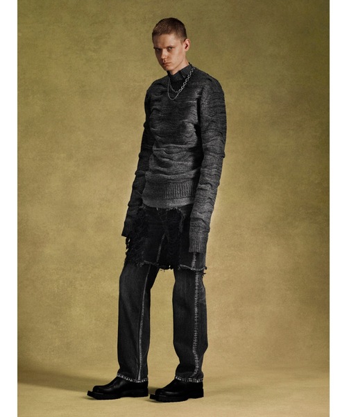 JOHN LAWRENCE SULLIVAN（ジョンローレンスサリバン）の「WASHED DENIM LAYERED PANTS（デニムパンツ・メンズ・インディゴブルー/ブラック・44/46/48）」の4枚目の写真