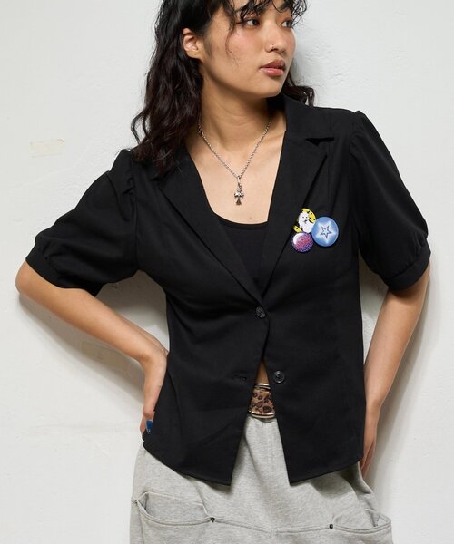 WHO'S WHO gallery（フーズフーギャラリー）の「【AW先行発売】リネンライク パフスリシャツジャケット（テーラードジャケット・レディース・ダークブラウン/ネイビー/ブラック・FREE）」の16枚目の写真