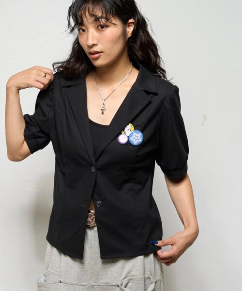 WHO'S WHO gallery（フーズフーギャラリー）の「【AW先行発売】リネンライク パフスリシャツジャケット（テーラードジャケット・レディース・ダークブラウン/ネイビー/ブラック・FREE）」の17枚目の写真