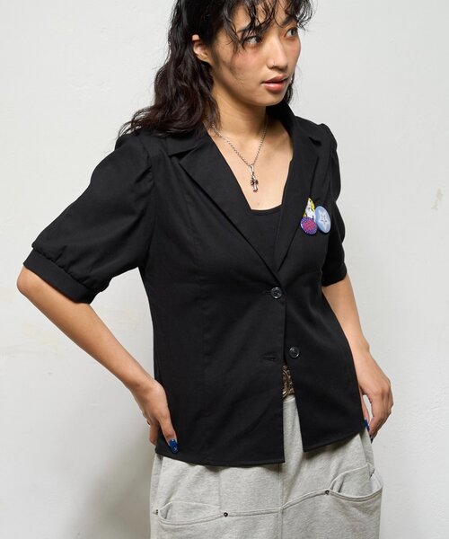 WHO'S WHO gallery（フーズフーギャラリー）の「【AW先行発売】リネンライク パフスリシャツジャケット（テーラードジャケット・レディース・ダークブラウン/ネイビー/ブラック・FREE）」の18枚目の写真