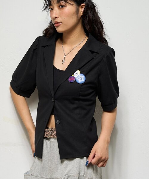 WHO'S WHO gallery（フーズフーギャラリー）の「【AW先行発売】リネンライク パフスリシャツジャケット（テーラードジャケット・レディース・ダークブラウン/ネイビー/ブラック・FREE）」の19枚目の写真