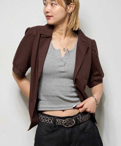 WHO'S WHO gallery（フーズフーギャラリー）の「【AW先行発売】リネンライク パフスリシャツジャケット（テーラードジャケット・レディース・ダークブラウン/ネイビー/ブラック・FREE）」の9枚目の写真